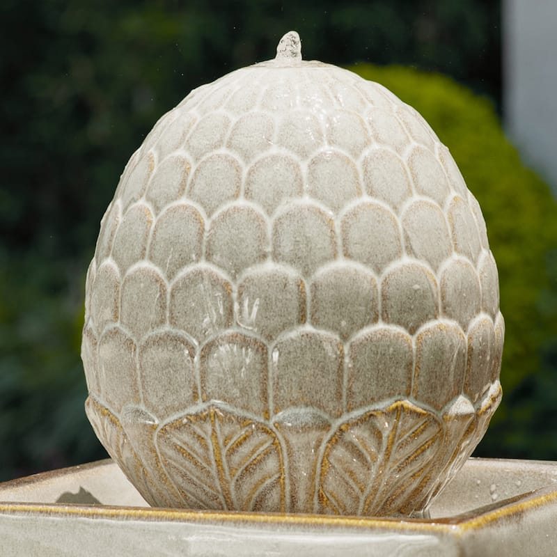 36"H Oversized Artichoke Pedestal LED Ceramic Fountain by Glitzhome