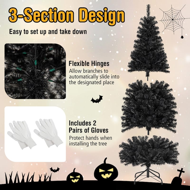 Gymax 6/7 FT Pre-lit Black Christmas Tree Artificial PVC Slim Pencil - See details