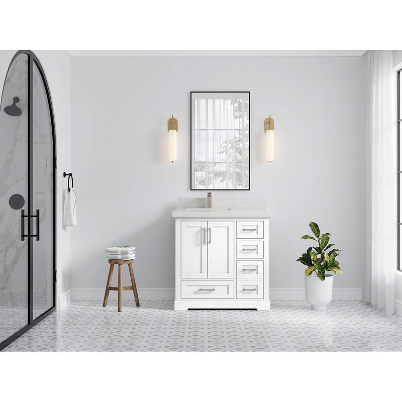 Willow Collections 36 x 22 Boston Left Offset Sink Bathroom Vanity with Quartz or Marble Countertop