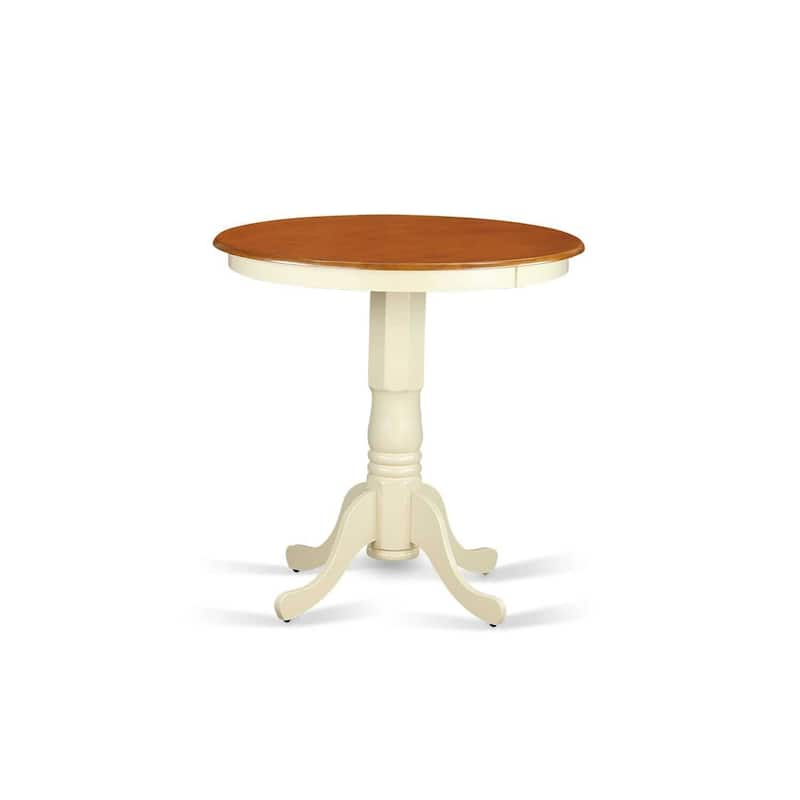 Counter Height Dining Set 5 Piece Boho Kitchen Table & Chairs - Round Wood Table, Buttermilk Cherry Finish