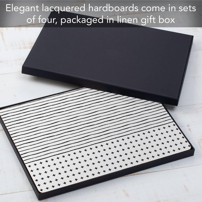 Lines & Dots Decorative Hardboard Placemats with Protective Cork Backing 4 Pack Heat Tolerant and Easily Wipes Clean