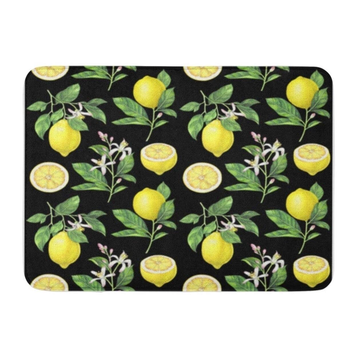 Shop Green Black Lemon Pattern On Watercolor Yellow Botanical Doormat Floor Rug Bath Mat 30x18 Inch Multi On Sale Overstock 31777953