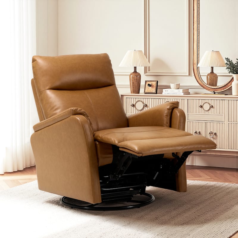 Fabric Recliner Sofa Chair Swivel Rocking Footrest-Single Seat for Living Room - Camel-Leather