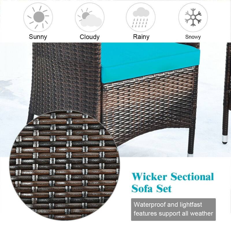 Rattan Patio Conversation Furniture Set with Glass Table and Comfortable Sofa - 4 Pcs