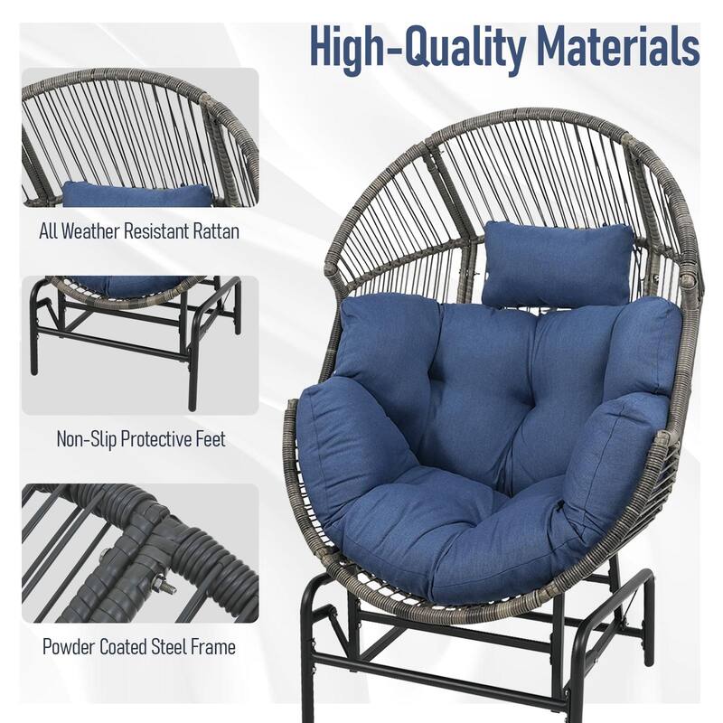 Outdoor Glider Egg Chair with Ottoman Blue Cushion - Grey