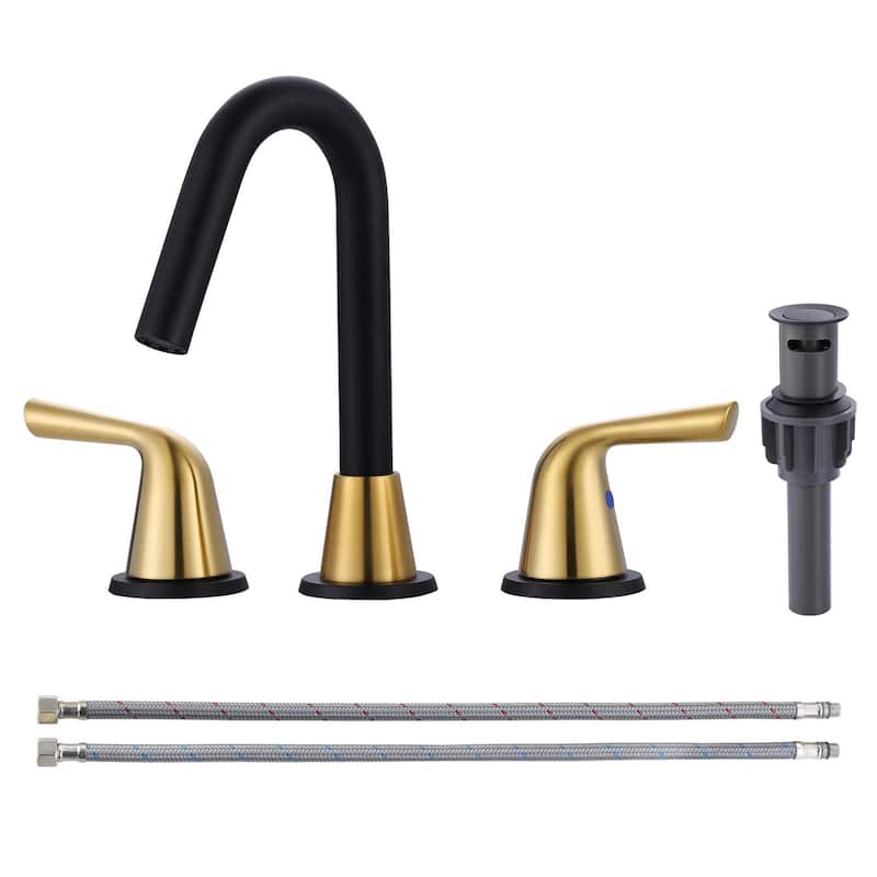 WOWOW 8 in. Widespread Double Handle Bathroom Faucet - Gold and Black