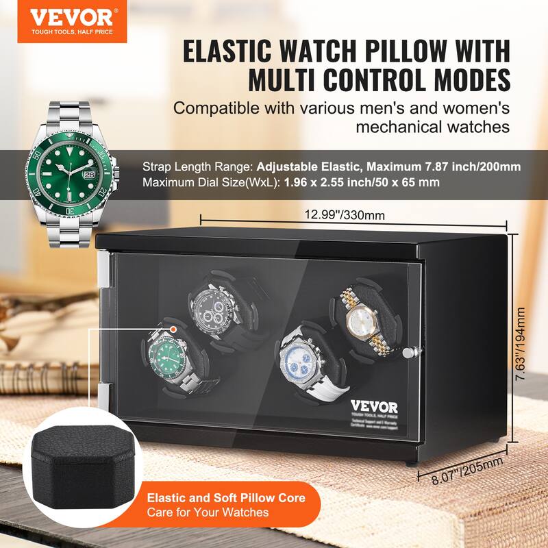 VEVOR Watch Winder with 1-8 for Men's and Women's Automatic Watches with Super Quiet Japanese Mabuchi Motors LED Lights