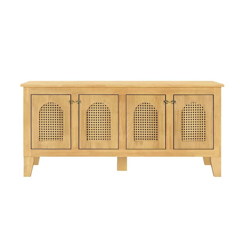 Christopher Knight Home - 47"W Rubber Wood Dog Crate Cabinet with Rattan Doors & Storage
