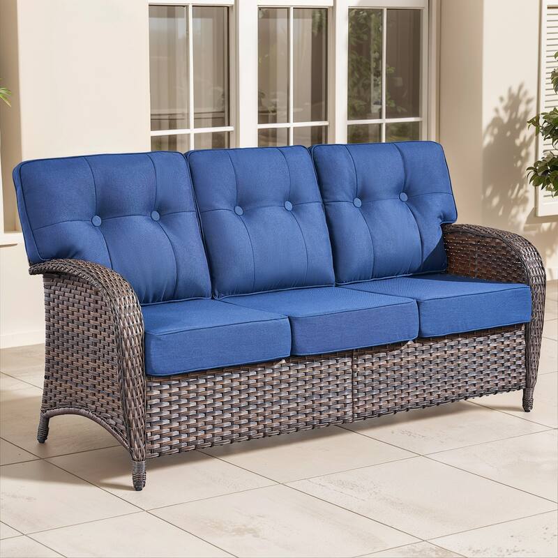 Gymojoy 3-Seater Outdoor Sofa - T-Shaped High Back & 5-inch Cushions, All-Weather PE Rattan for Patio, Garden, Balcony Lounging