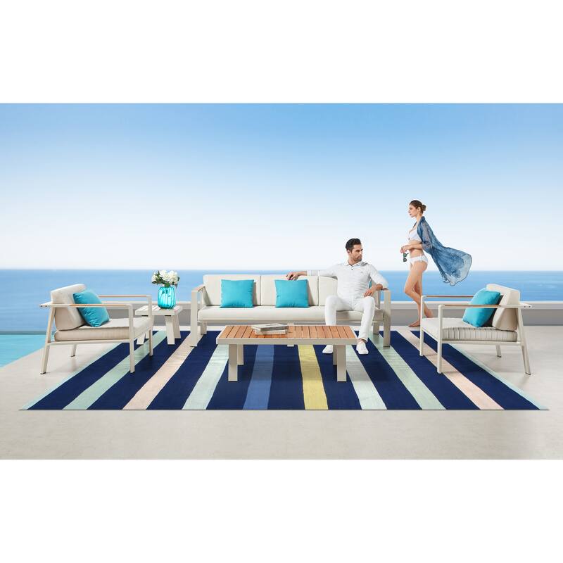 Pasargad Home Hampton Striped Indoor/Outdoor Area Rug