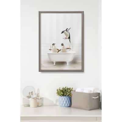 Kate and Laurel Blake Penguins Bathroom Printed Glass by Amy Peterson