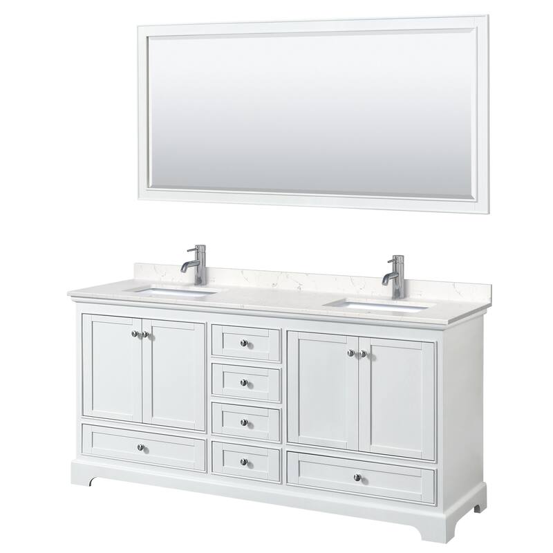 Wyndham Collection Deborah 72" Free Standing Double Basin Vanity Set - White / Carrara Cultured Marble Top / Polished