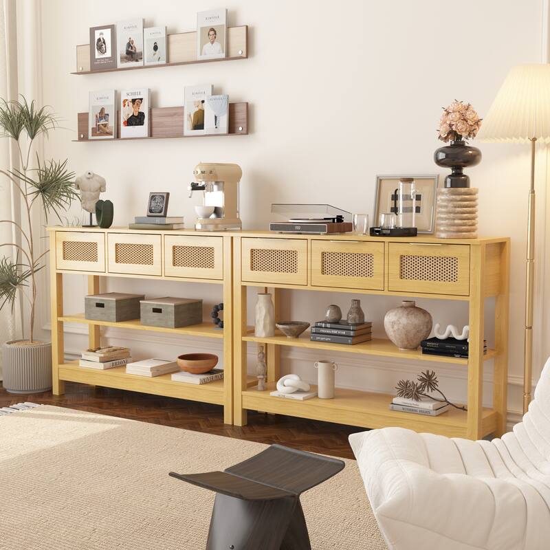 43.3" Sofa/Console Table - with 3 Top Drawers and 2 Open Shelves, Farmhouse Style