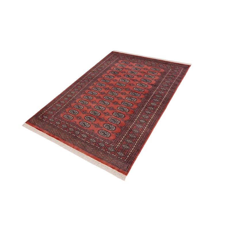 Southwestern Bokhara Desirae Pink Green Hand Knotted Rug - 4'0'' x 5'11''
