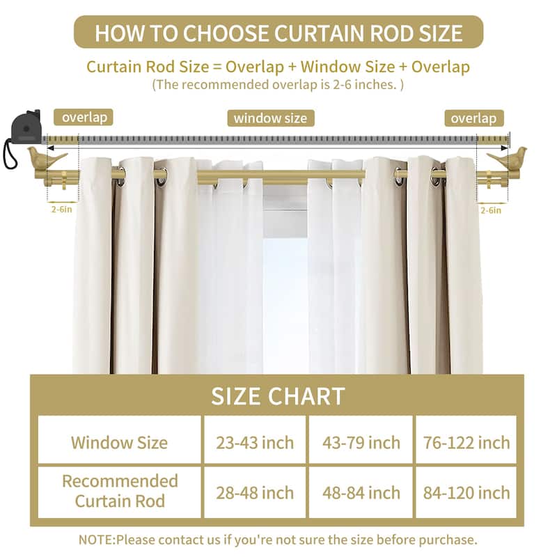 MERIVILLE 3/4" Diameter Farmhouse Double Window Curtain Rod, Bird Finials