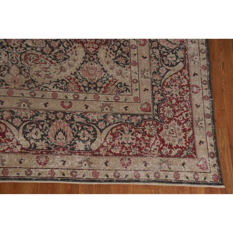 Hand Knotted Oriental 100% Wool Carpet Traditional All-Over Black Kerman Area Rug - 13' 0'' X 9' 8''