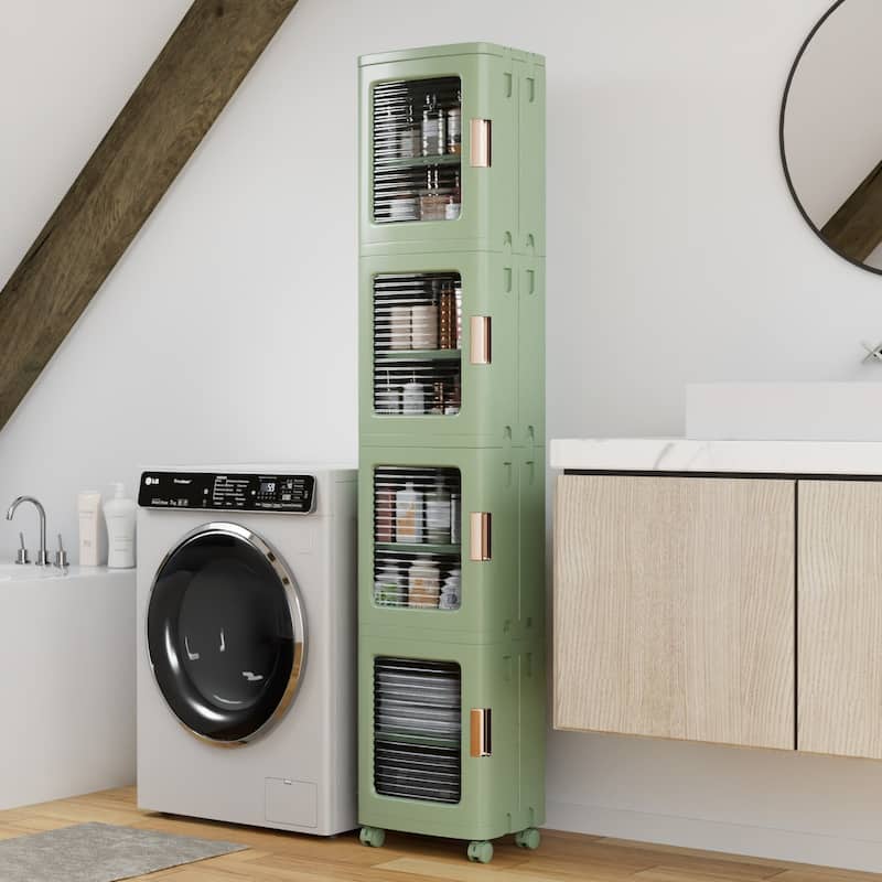 Javlergo 65" Narrow Tall Storage Bin 4 Tier Foldable Kitchen Storage Cabinet Organizer Freestanding Kitchen Pantry