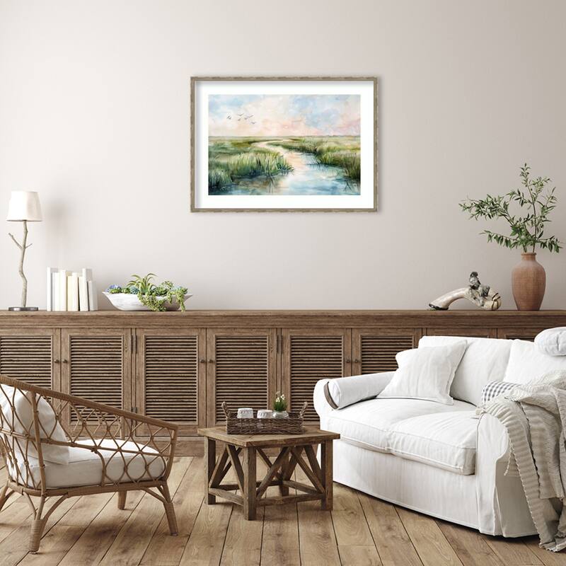 Marsh Meandering by Tradelink inhouse artist Wood Framed Wall Art Print - Mila Dark Silver