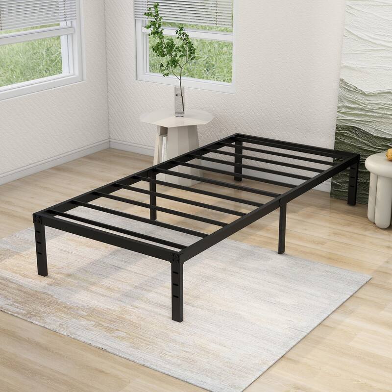 NNV 14" 3500 lbs Heavy Duty Bed Frame, Duty Steel Slat Metal Bed Frame - Black - Twin XL