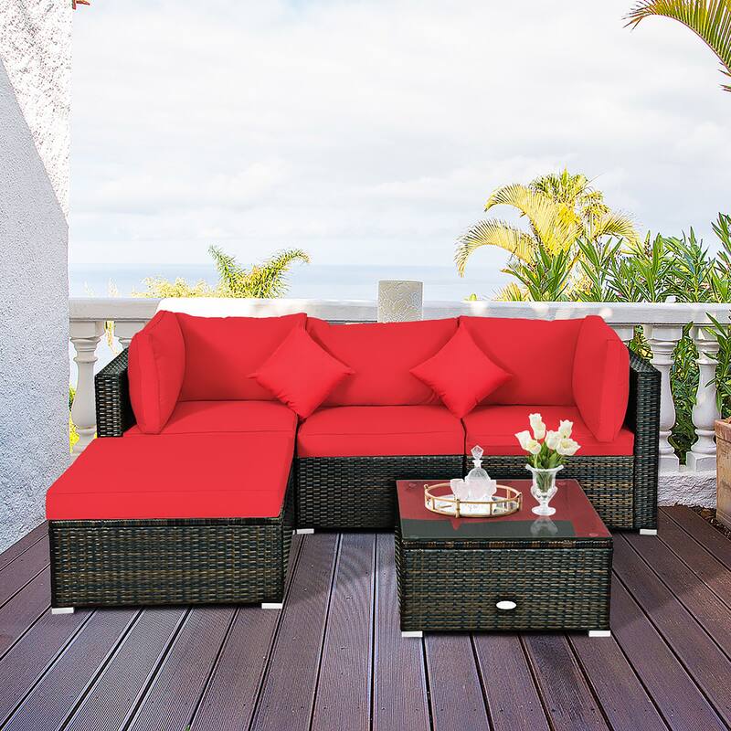Costway 5PCS Outdoor Patio Rattan Furniture Set Sectional Conversation - See Description