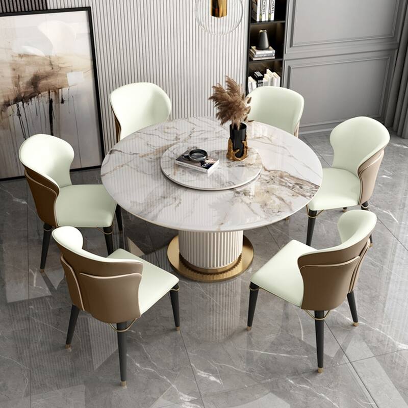 Modern Dining Chair Wingback Side Chair PU Leather Upholstery, Carbon Steel Legs, Brown, Set of 2, Fully Assemble