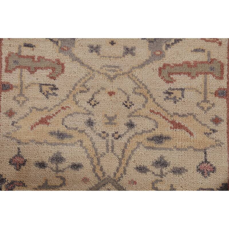 All-Over Beige Oushak Oriental Runner Rug Handmade Wool Carpet - 2'7" x 7'8"