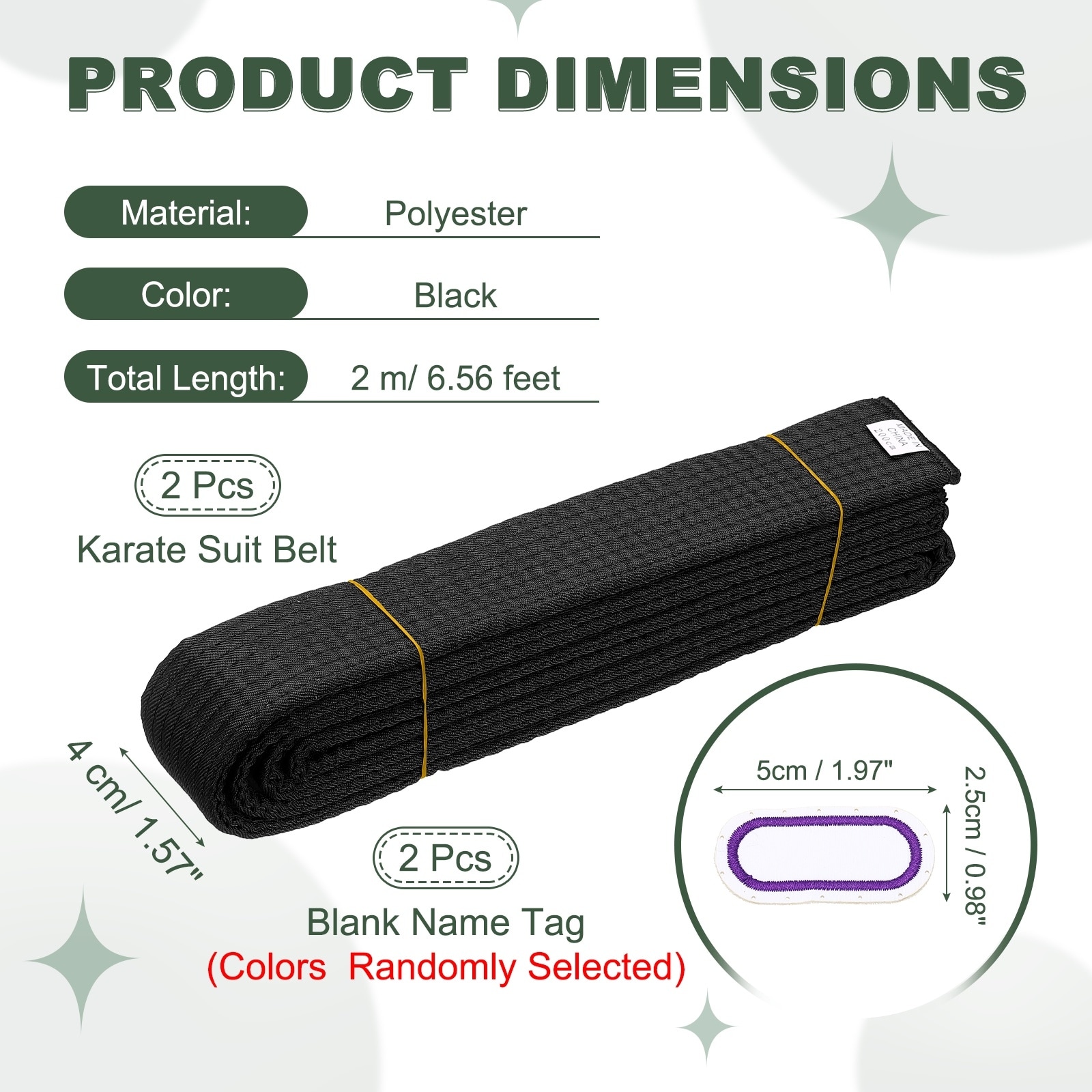 Karate Belt, Martial Arts Ranking Belts with Name Tag Solid Cotton Double-Layered Core Long Soft Uniform Training