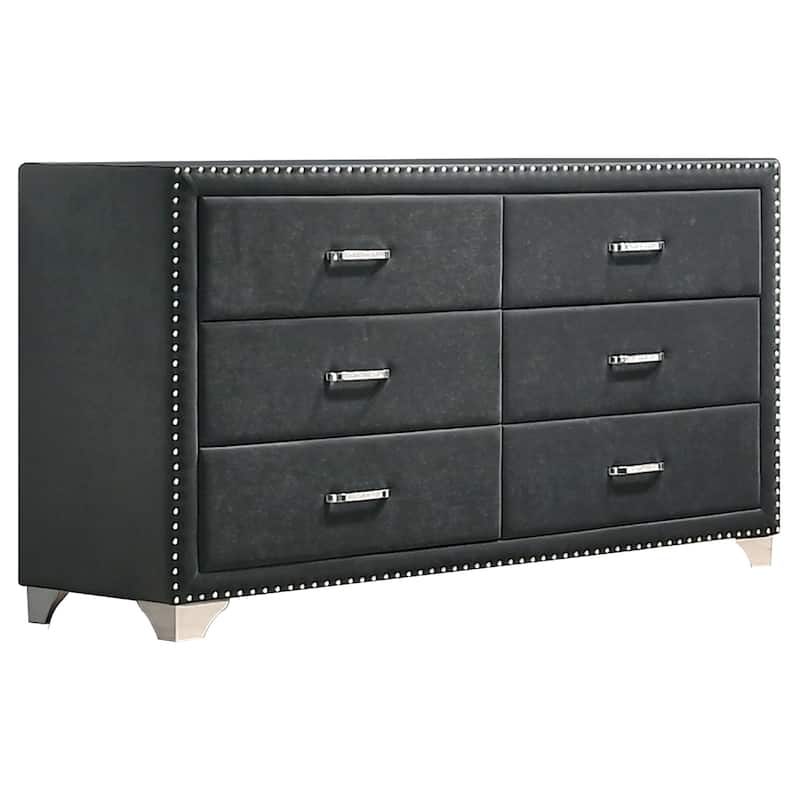 Giya 4pc Queen Bedroom Set, Classic Tufted Dark Gray Velvet Upholstery