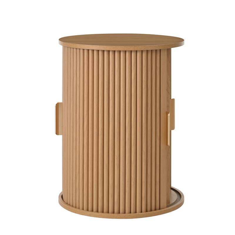 Nesting Coffee Table Set of 2, Modern Storage Coffee Table, Round Tea Table and End Table Set with Sliding Tambour Door