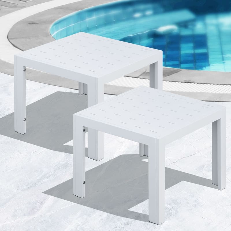 Aluminum Outdoor Coffee Table 23.6" L x 23.6" W x 17.7" H Modern Patio Table for Poolside or Garden - White