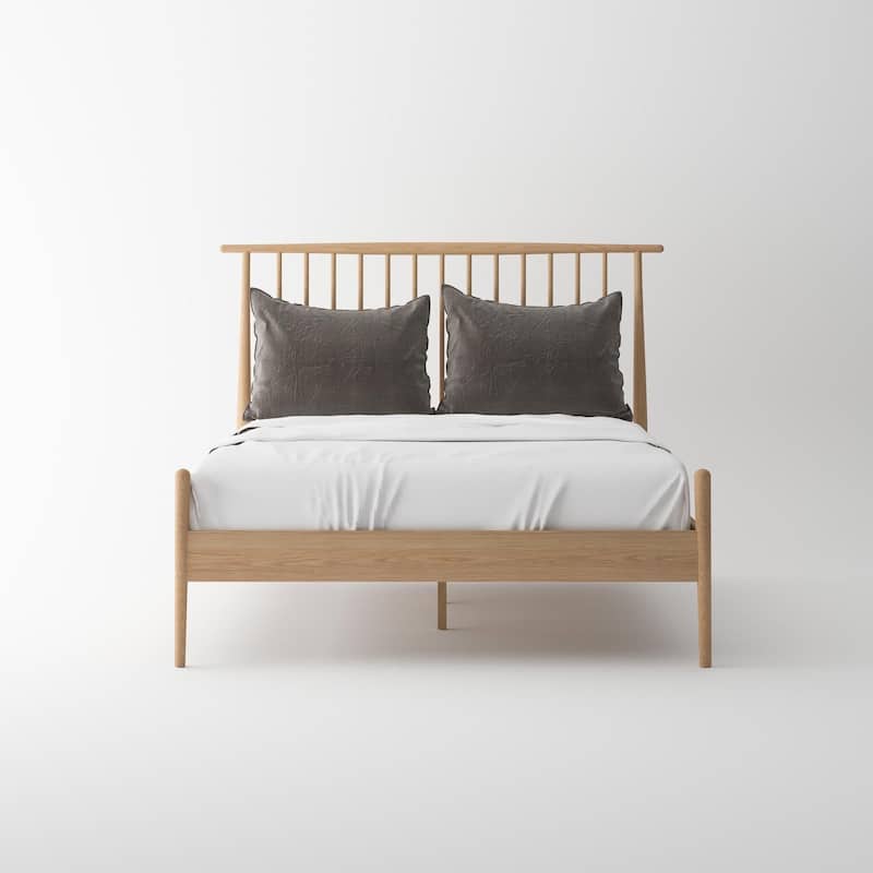 Isabella Mid Century Bedroom Set - Solid American White Oak (Bed + 2 Nightstands)