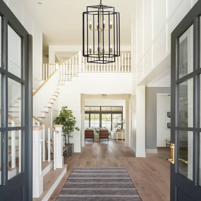 8-Lights Lantern Tiered Pendant Light Fixtures, Industrial Farmhouse Hanging Chandelier