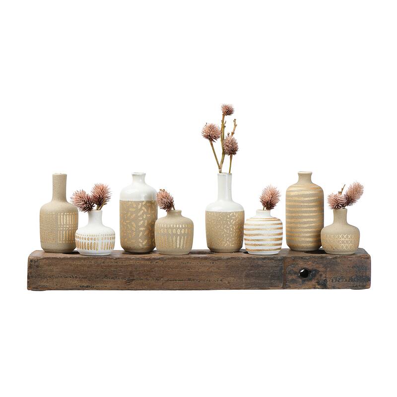 Stoneware Vases - 2.6"L x 2.6"W x 3.0"H - Taupe