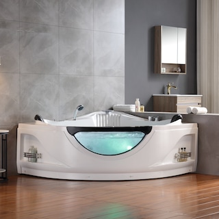 59" X 59" Acrylic Corner Whirlpool Bathtub - 10 Water Jets - Led Lights - Left Side Drain - 3-Side Alcove Install