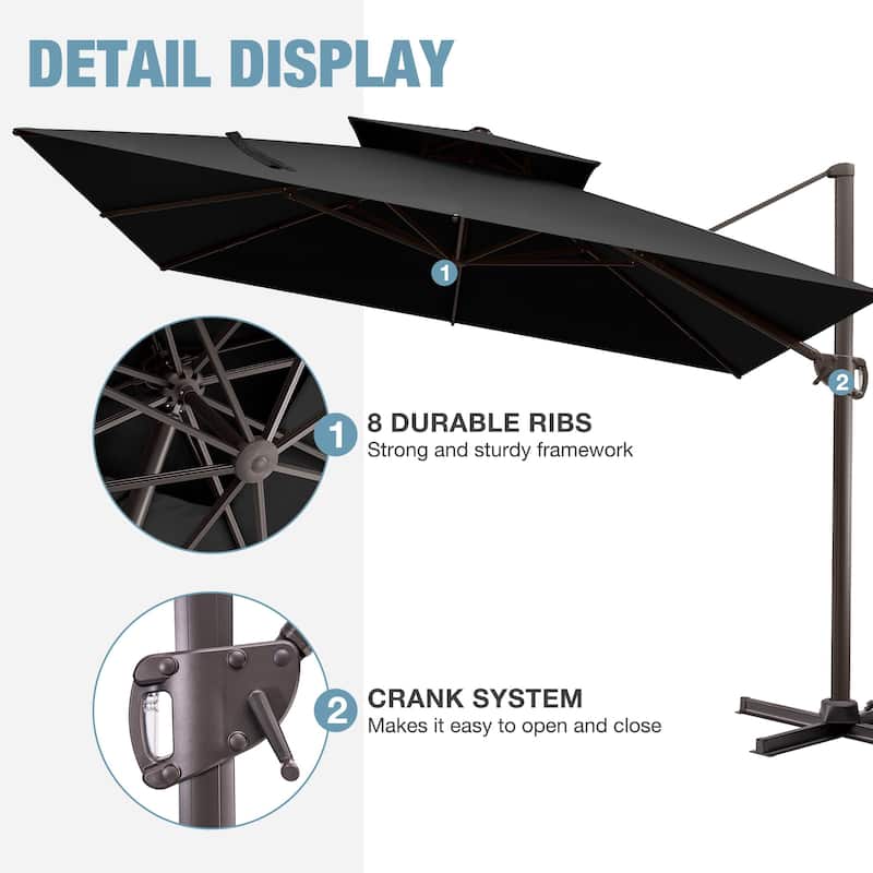 VredHom 11x11 FT Outdoor Patio Double Top Cantilever Umbrella with Wheel Base