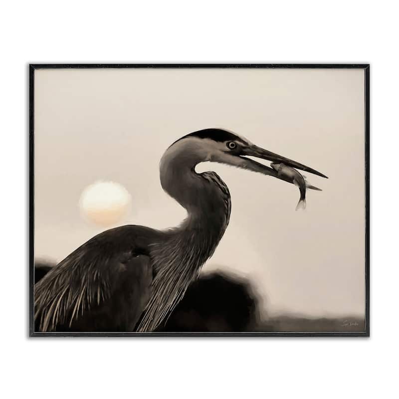Stupell Heron Feeding on Fish Framed Giclee Art Design By Lori Deiter - 20 x 16 - Black