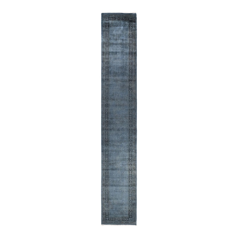 Overton Hand Knotted Wool Vintage Inspired Modern Contemporary Overdyed Gray Runner Rug - 2' 7" x 16' 4"