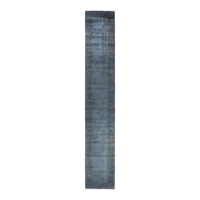 Overton Hand Knotted Wool Vintage Inspired Modern Contemporary Overdyed Gray Runner Rug - 2' 7" x 16' 4"