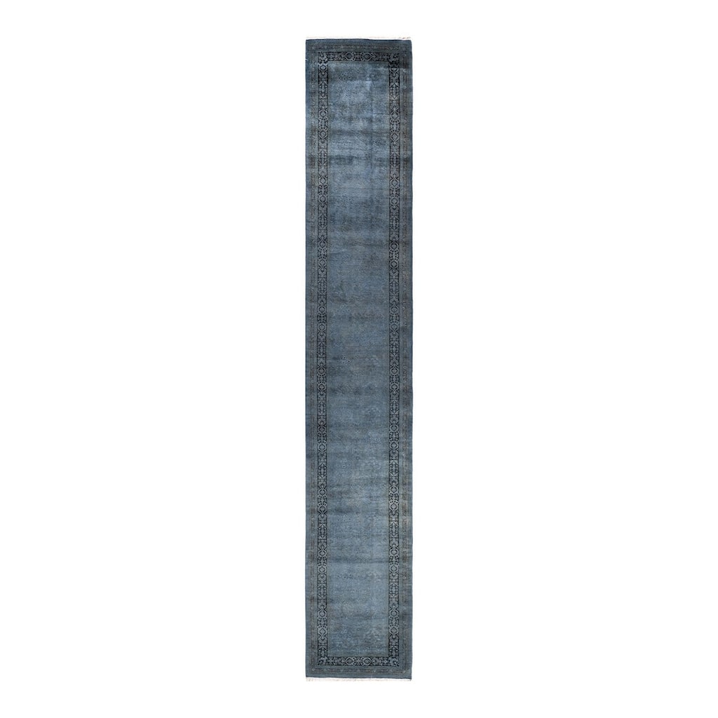 Overton Hand Knotted Wool Vintage Inspired Modern Contemporary Overdyed Gray Runner Rug - 2' 7" x 16' 4"