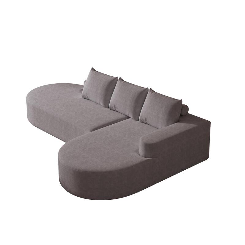 L Shaped Modular Curved Sectional Sofa, Chenille Upholstered 3 Seat Sofa, Corner Sofa with 3 Pillows for Living Room, Bedroom