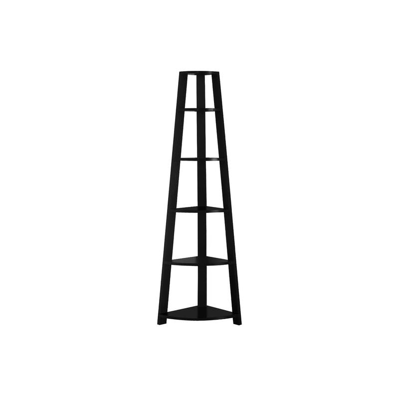 HomeRoots 71" Black Wood Five Tier Corner Bookcase - 15.5" W x 22.5" D x 71.25" H