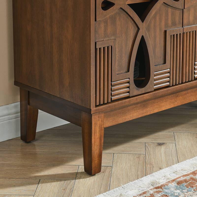 Console Cabinet Bathroom Walnut Floor Cabinet with Adjustable Shelves, Buffet Server Cabinet Sideboard TV Stand