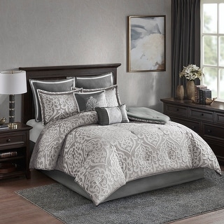 Madison Park Odette Textured Jacquard 8-Piece Comforter Set with Bed Skirt and Decorative Pillows