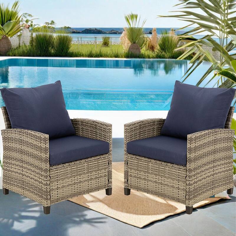2-Seater Outdoor Wicker Sofa Couch with Comfy Cushions - Blue
