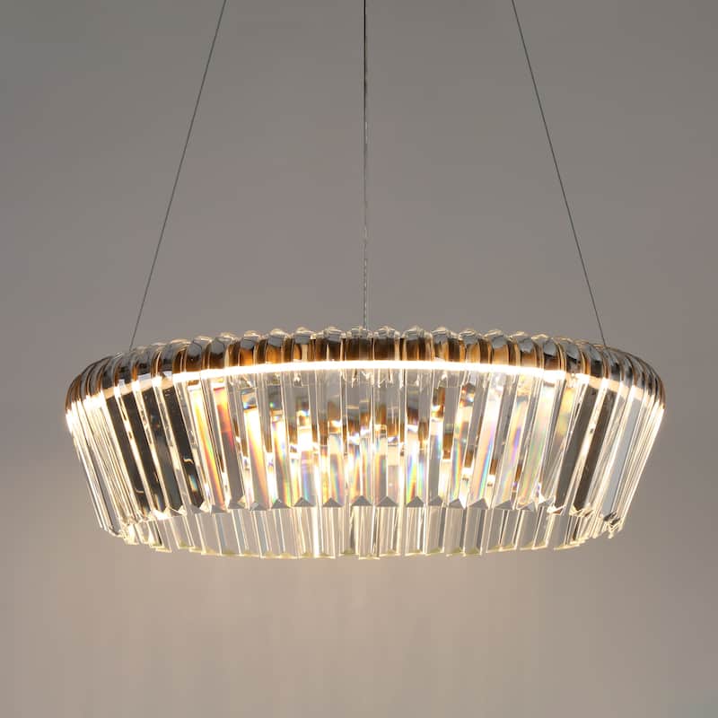 Modern Minimalist Wheel LED Drum Dining Chandelier Crystal Foyer Pendant Lights Dimmable - W 21" x H 6"