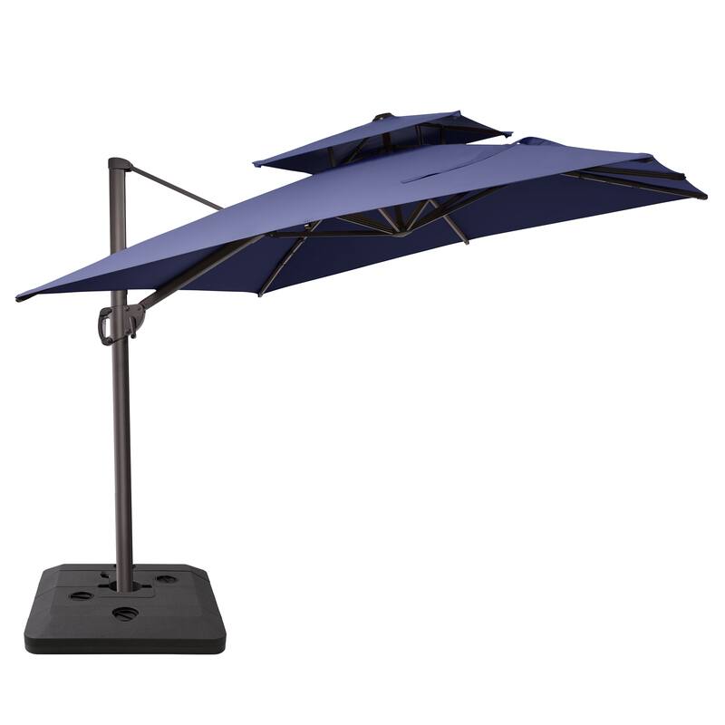 11 x 9 ft Patio Cantilever Offset Umbrella with Base Stand - Navy Blue