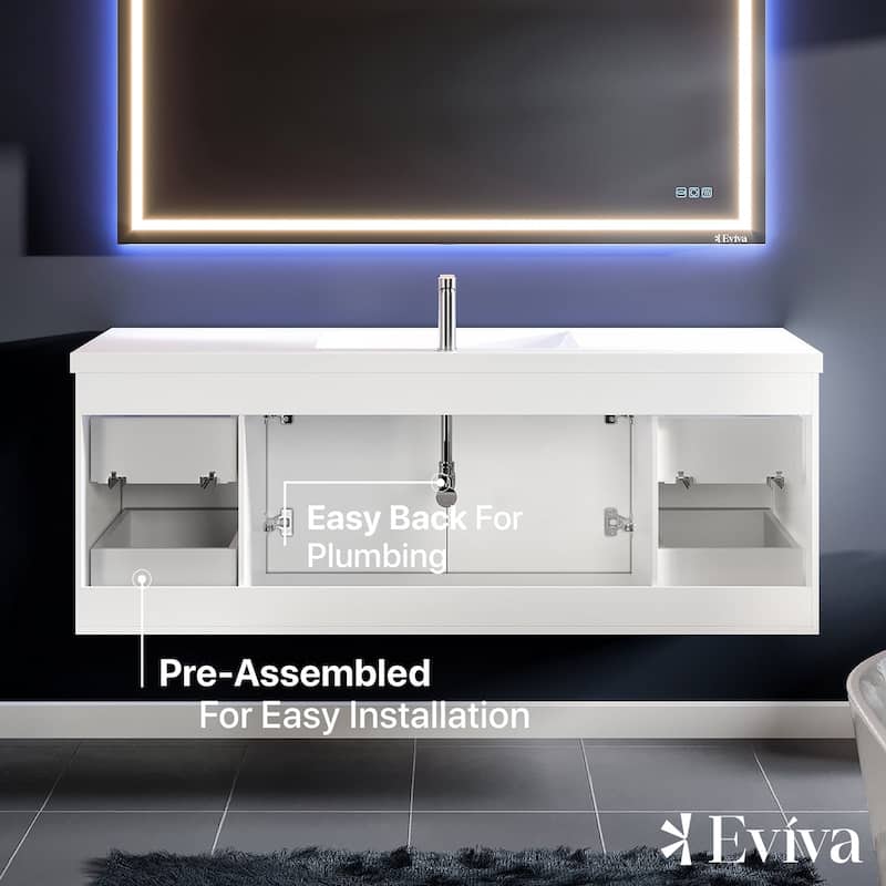 Eviva Axel 60"W White SS Bath Vanity with Integrated Acrylic Top