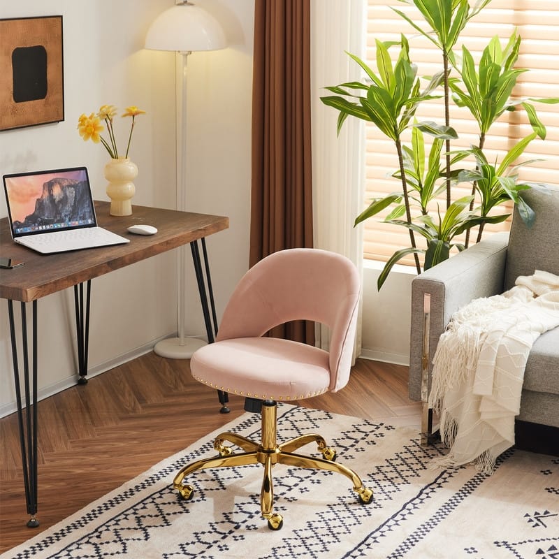 Office Chair Velvet Desk Chair Swivel Armchair Cute Modern Fabric Home Office Desk Chairs with Wheels