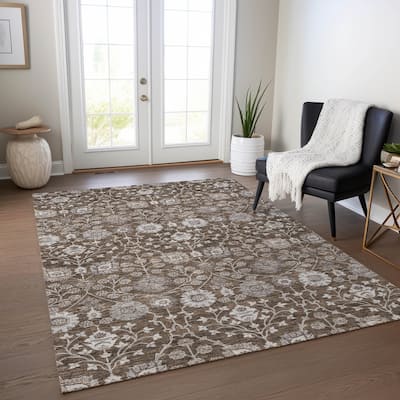 Machine Washable Indoor/ Outdoor Traditional Casual Chantille Rug