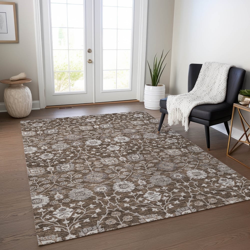 Machine Washable Indoor/ Outdoor Traditional Casual Chantille Rug